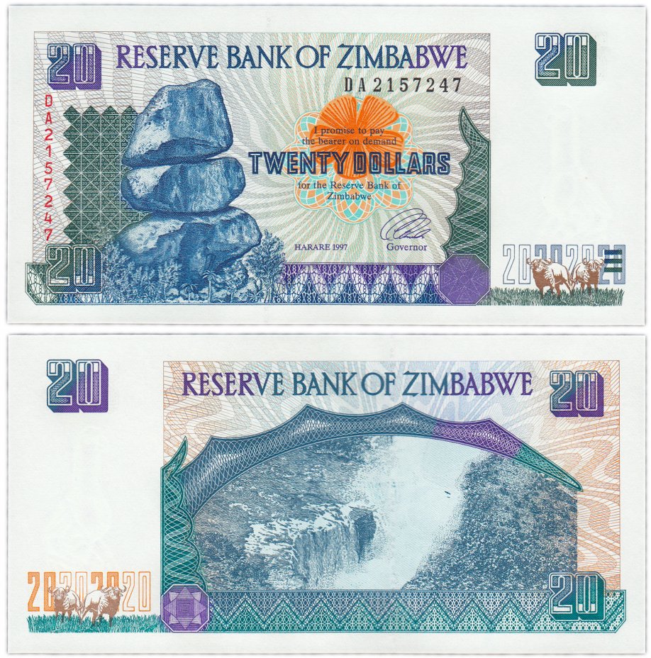 купить Зимбабве 20 долларов 1997 (Pick 7)