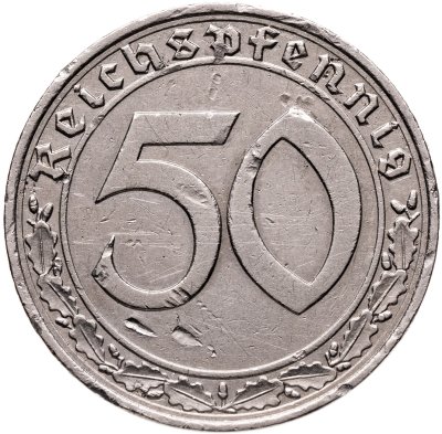 Купить Германия, Третий рейх 50 рейхспфеннигов (reichspfennig) 1939, знак монетного двора "А"