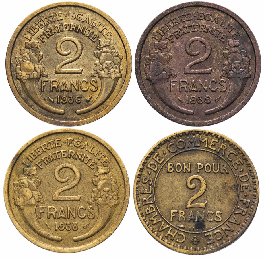 купить Франция набор из 4-х монет 2 франка 1925-1939