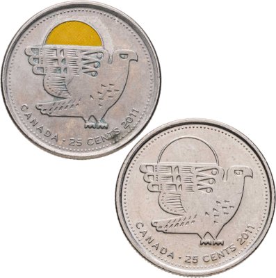 купить Канада 25 центов (cents) 2011 Природа Канады - Сапсан, обычное и цветное исполнение