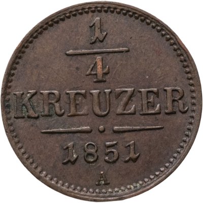 купить Австрия 1/4 крейцера (kreuzer) 1851, знак монетного двора "A" - Вена