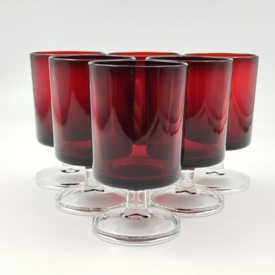 купить Набор бокалов алого цвета для крепких алкогольных напитков на 6 персон, стекло, Luminarc, Франция, 1970-1990 гг.