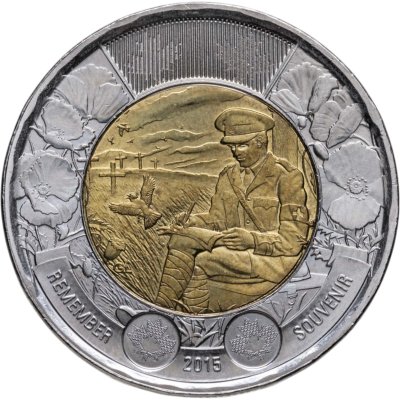 купить Канада 2 dollars (доллара) 2015 "100 лет стихотворению "На полях Фландрии"