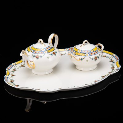 купить Набор чайный с цветочным декором в стиле Art Deco (3 предмета), Tressemanes & Vogt, Raynaud & Co (для магазина в г. Антверпен), фарфор, деколь, золочение, Limoges, Франция, 1919-1928 гг.