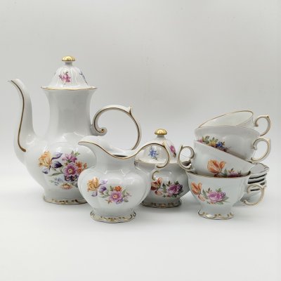 купить Сервиз кофейный с цветочным декором на 5 персон (13 предметов), фарфор, деколь, золочение, Lichte Porzellan (Лихте), ГДР, 1976-1990 гг.