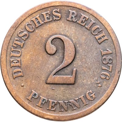 купить Германия 2 пфеннига (pfennig) 1876 F знак монетного двора: "F" - Штутгарт
