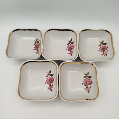 купить Набор из 5-ти салатников с цветочным декором, фарфор, деколь, золочение, Дулевский фарфоровый завод (Дулёво), СССР, 1988 г.