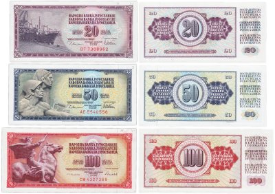 купить Югославия Набор 3 банкнот 20, 50, 100 динаров 1978 "Белград"