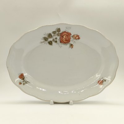 купить Сервировочное блюдо овальной формы с изображением розы, фарфор, деколь, золочение, Karolina (Фарфоровая мануфактура «Каролина», Польша), Польша, 1960-1980 гг.