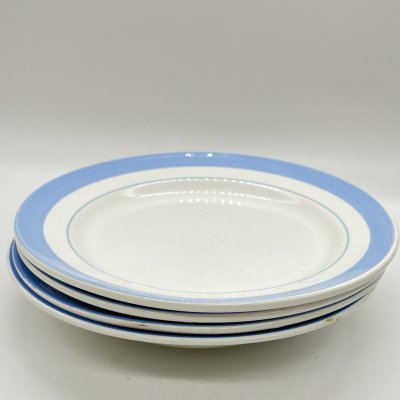 купить Набор из 4 обеденных тарелок с лаконичным декором, фаянс, деколь, Конаковский фаянсовый завод им. М.И. Калинина (ЗиК Конаково), СССР, 1960-1990 гг.