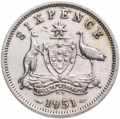 Купить Австралия 6 пенсов (pence) 1951