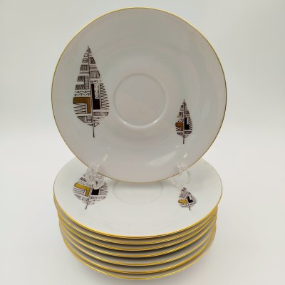 купить Набор из 8-ми блюдец со стилизованным изображением листьев, фарфор, деколь, золочение, Freiberger Porzellan, ГДР, 1960-1990 гг.