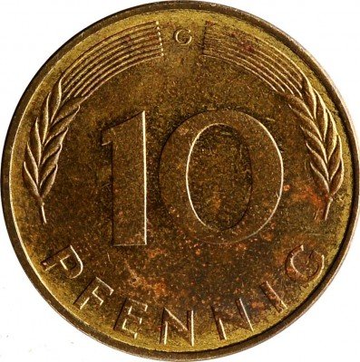 Купить Западная Германия (ФРГ) 10 пфеннигов 1972 G