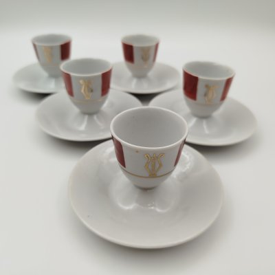 купить Набор пашотниц с лаконичным декором на 5 персон, фарфор, крытье, золочение, Дулевский фарфоровый завод (Дулёво), СССР, 1964-1968 гг.