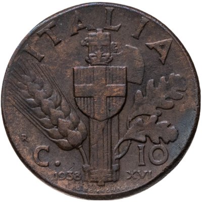 купить Италия 10 чентезимо (centesimi) 1938