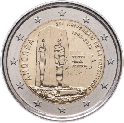 купить Андорра 2 евро (euro) 2018 25 лет Конституции Андорры, в буклете