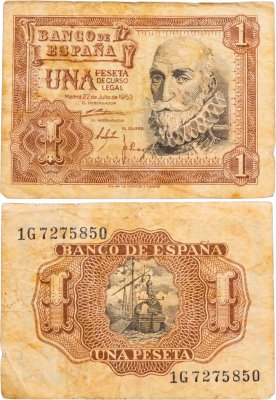 купить Испания 1 песета 1953 Pick 144a (Маркиз Санта-Крус)