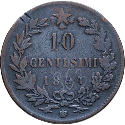 купить Италия 10 чентезимо (centesimi) 1894 Знак монетного двора "BI" - Бирмингем