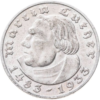 купить Германия (Третий рейх) 2 рейхсмарки (reichsmark) 1933 G "450 лет со дня рождения Мартина Лютера"