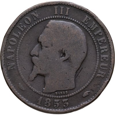 купить Франция 10 сантимов (centimes) 1853 A знак монетного двора: "A" - Париж