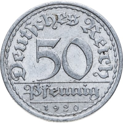 купить Германия (Веймарская республика) 50 пфеннигов (pfennig) 1920 А знак монетного двора "А" — Берлин