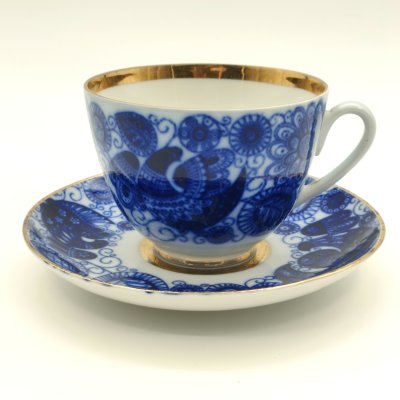 купить Пара чайная "Жар-птица", фарфор, деколь, золочение, Ленинградский фарфоровый завод (ЛФЗ), СССР, 1970-1991 гг.