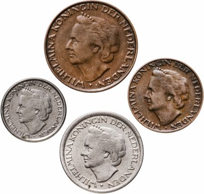 купить Нидерланды, набор из 4 монет 1948 года, Королева Вильгельмина