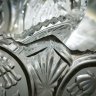 Купить Пара миниатюрных конфетниц, декорированных резным изображением цветов фуксии, худ. П. А. Ледяев, хрусталь, алмазная грань, матирование, Завод «Красный Гигант», СССР, 1970-1990 гг.