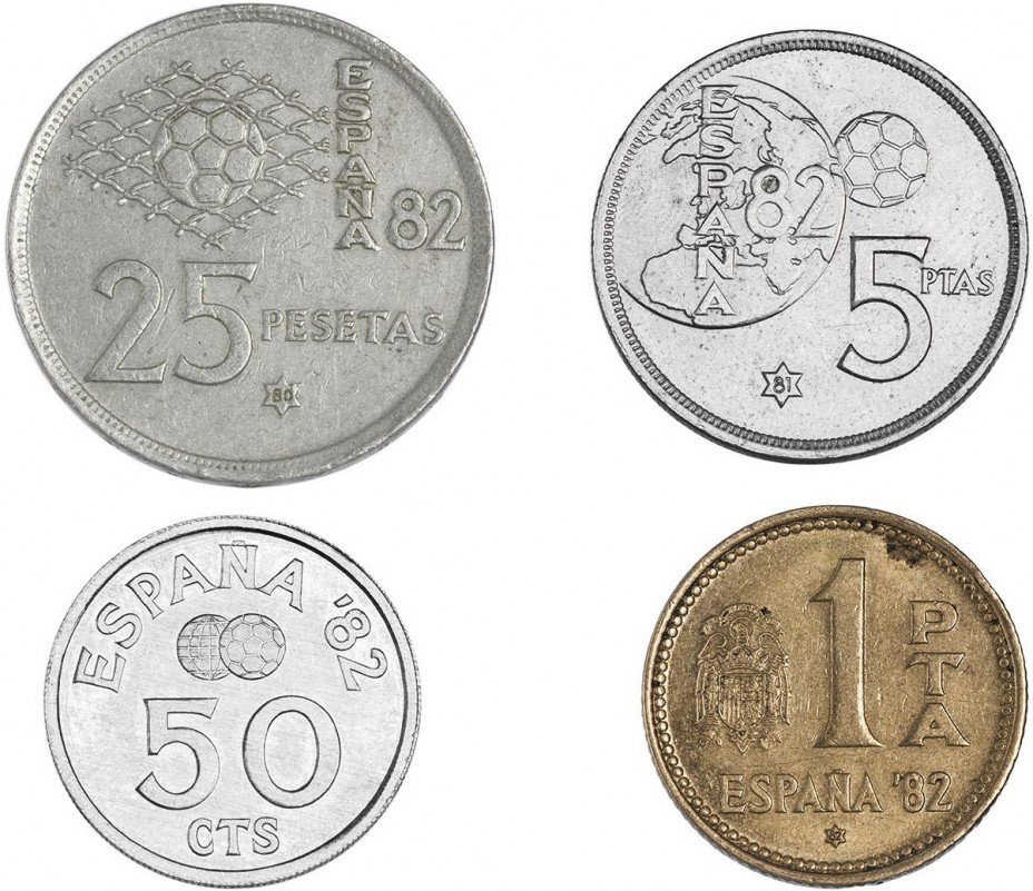 купить Испания набор монет 1980 "Чемпионат мира по футболу 1982" (4 штуки)