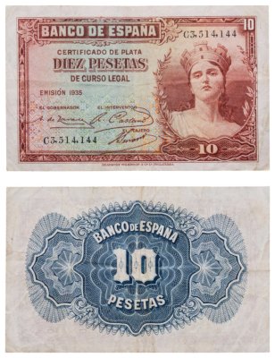 купить Испания 10 песет 1935 (Pick 86a)
