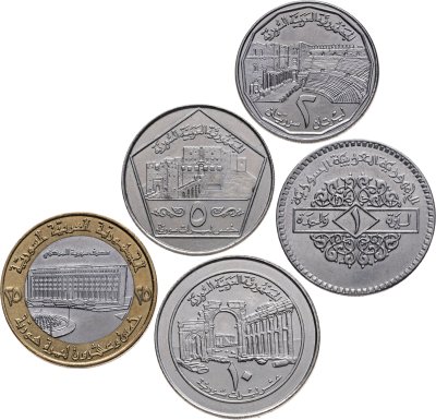 купить Сирия, подборка из 5-ти монет 1, 2, 5, 10 и 25 фунтов 1991-1996 гг.