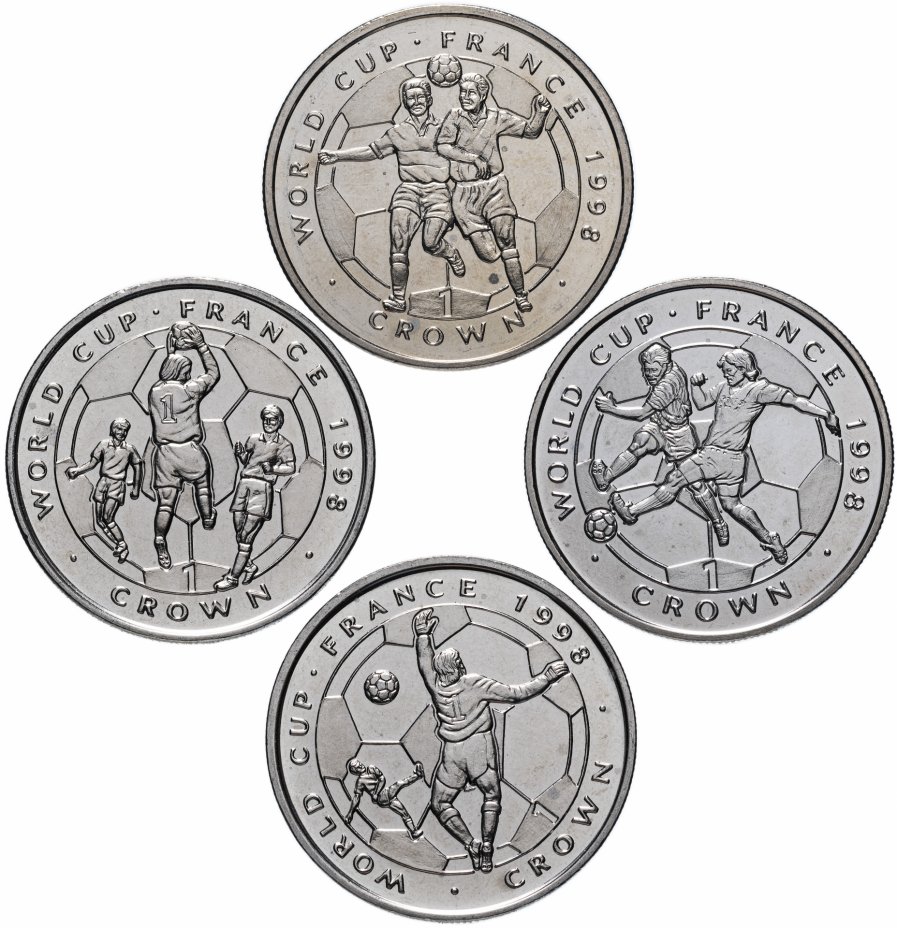 купить Остров Мэн набор 4 монеты  1 крона (crown) 1998 Чемпионат мира по футболу 1998, Франция
