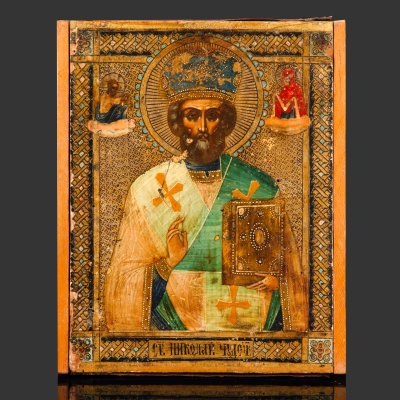 купить Икона "Св. Николай Чудотворец" (извод "Никейское чудо"), дерево, темпера, цировка, золочение, Российская империя, 1890-1915 гг.