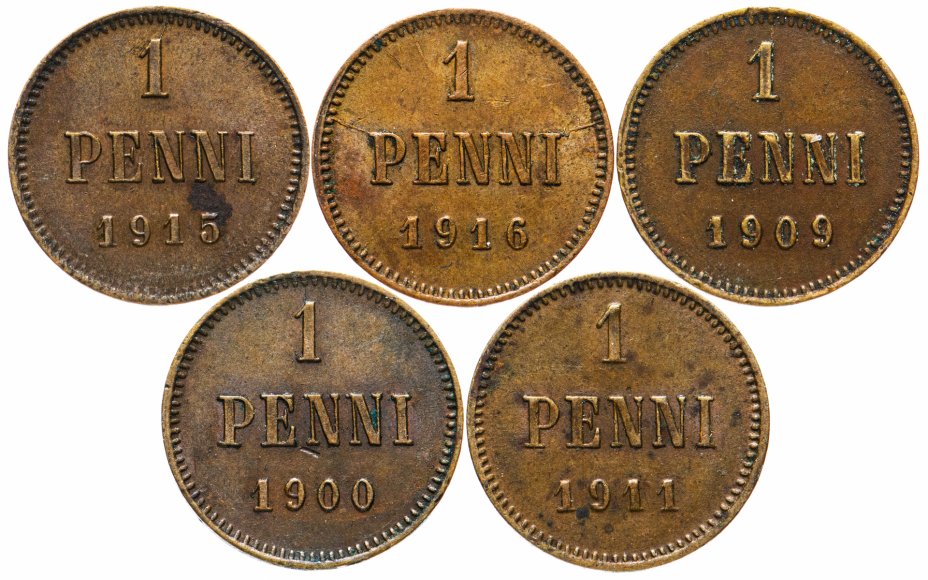 купить Набор из 5 монет 1 пенни 1900-1916