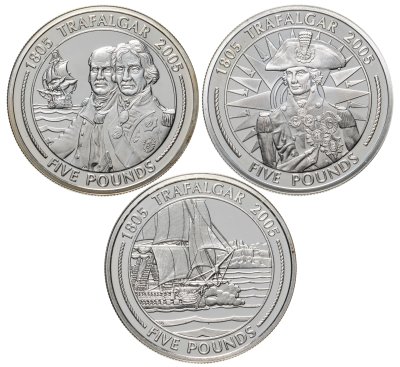 купить Гибралтар набор из 3-х монет 5 фунтов 2005 200 лет Трафальгарской битве