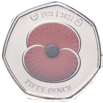 купить Джерси 50 пенсов 2021 "100 лет Королевскому британскому легиону /Двулистный мак/", Цветное покрытие