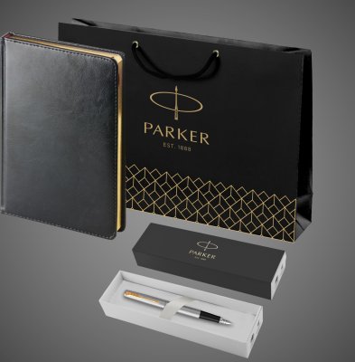 купить Подарочный набор: Ручка перьевая Parker Jotter Stainless Steel GT и Ежедневник черный недатированный, Металлы: нержавеющая сталь, 2026 г.