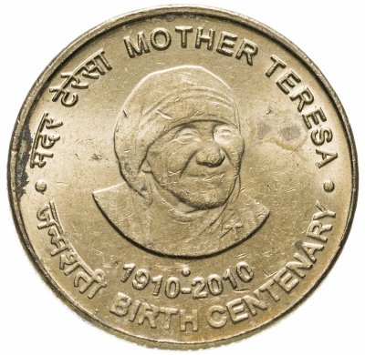 купить Индия 5 рупий (rupees) 2010 "100 лет со дня рождения Матери Терезы"