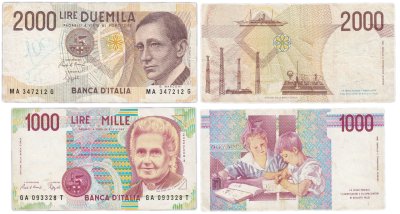 купить Италия набор из 2 банкнот 1000 и 2000 лир 1990