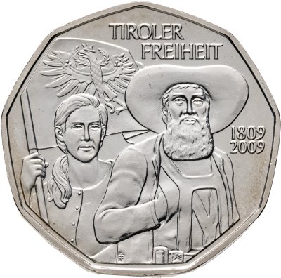 купить Австрия 5 евро 2009 "200 лет Тирольскому восстанию 1809 года"