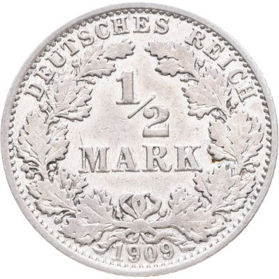 купить Германия 1/2 марки (mark) 1909 A знак монетного двора: "A" - Берлин
