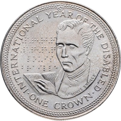 купить Остров Мэн 1 крона (crown) 1981 Международный год инвалидов - Луи Брайль