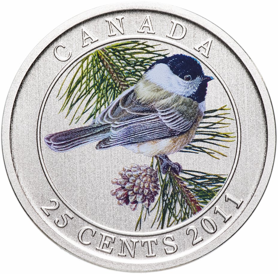 купить Канада 25 центов 2011 "Птицы Канады - Черношапочная гаичка" в футляре, с сертификатом