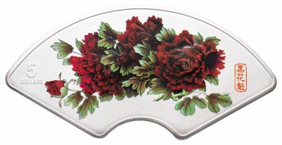 купить Острова Кука 5 долларов 2008 "Пионы - цветы небесной красоты" в футляре на подставке, с сертификатом