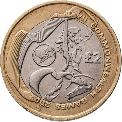 купить Великобритания 2 фунта (pounds) 2002 "XVII Игры Федерации Содружества наций - флаг Уэльса"