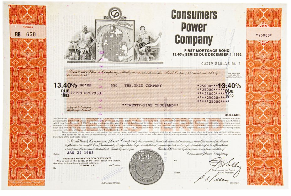 купить Акция США Consumers Power Company 1972 - 1975 гг.