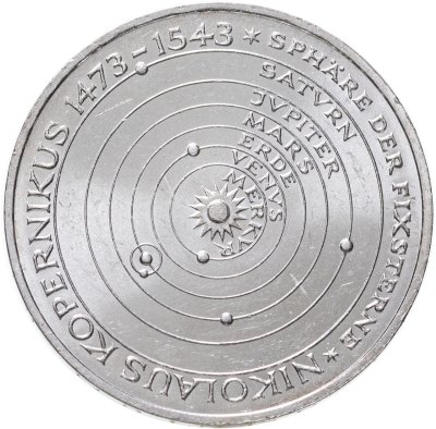 Купить Германия (ФРГ) 5 марок 1973 "500 лет со дня рождения Николая Коперника"