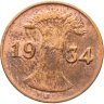 Купить Германия 1 рейхспфенниг (reichspfennig) 1934 J  знак монетного двора "J" — Гамбург