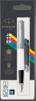Купить Перьевая ручка Parker Jotter, цвет ORIGINALS WHITE CT, цвет чернил синий/черный, толщина линии M, В БЛИСТЕРЕ, Металлы: нержавеющая сталь, пластик, 2026 г.