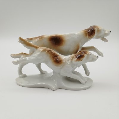 купить Статуэтка "Две охотничьи собаки", фарфор, роспись, Wagner & Apel, ГДР, 1951-1974 гг.